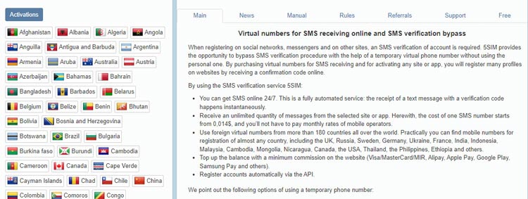 Trang web 5sim giúp tạo số điện thoại ảo Mỹ dễ dàng