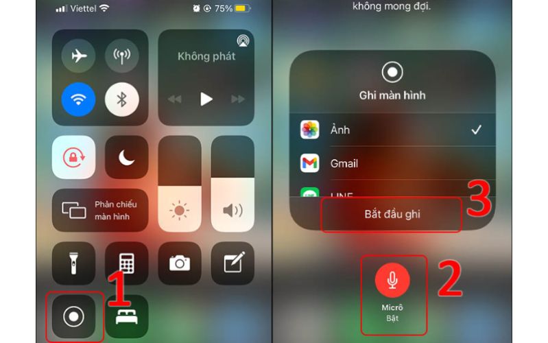 cách ghi màn hình iphone có tiếng bằng cách bật micro