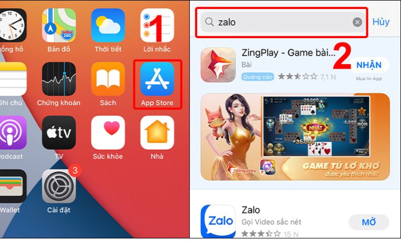 Vào App Store và tìm ứng dụng Zalo
