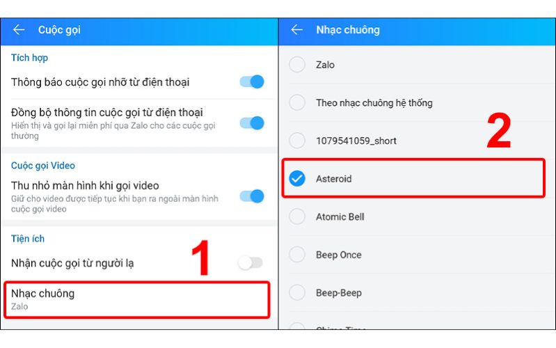 Nhấn vào Nhạc chuông và thay đổi nhạc chuông mà bạn muốn